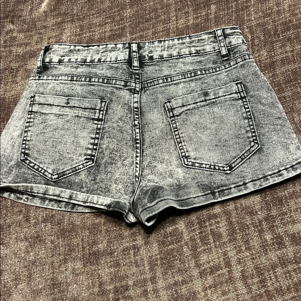Women's Gray Denim Shorts with Pink Accents - Picture 2 of 7